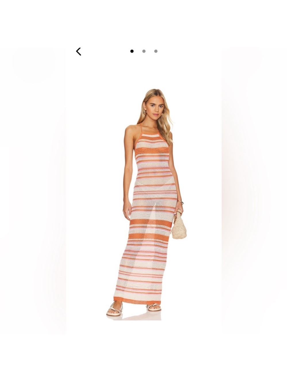 l*space Striped Crochet Halter Maxi Dress in Peach and Pink Stripe